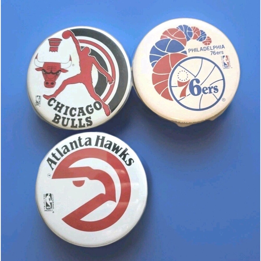 VTG Basketball Pin Lot Of 3 Chicago Bulls 76ers Atlanta Hawks Wincraft Official